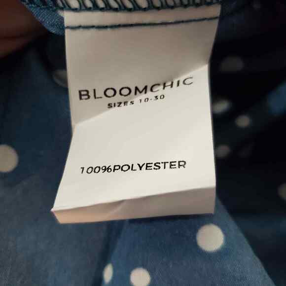 Bloomchic Blouse Women's 3X Blue 3/4 Sleeve White Polka Dot Tie Neck Plus NWT - Picture 7 of 8